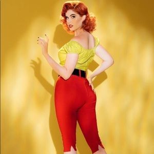 Deadly Dames by Micheline Pitt Deadly Curves Capri Pants in Red